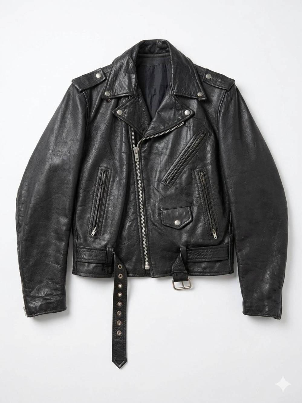 Vintage Classic Black Leather Biker Jacket - Unbranded